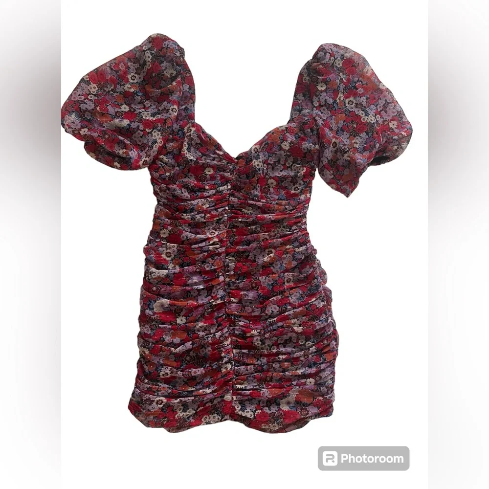 Zara Floral Printed Mini Dress with Draping size medium